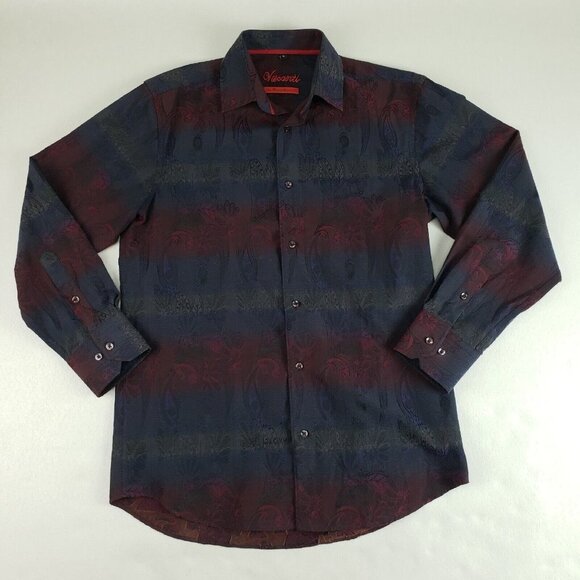 Visconti Button Up Paisley Shirt Blue Red Mens Small Collar Long Sleeve Striped - Picture 1 of 9